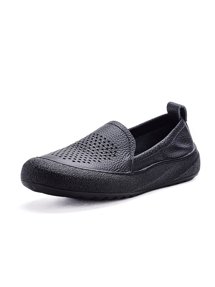 Women Summer Hollow Out Leather Flat Shoes