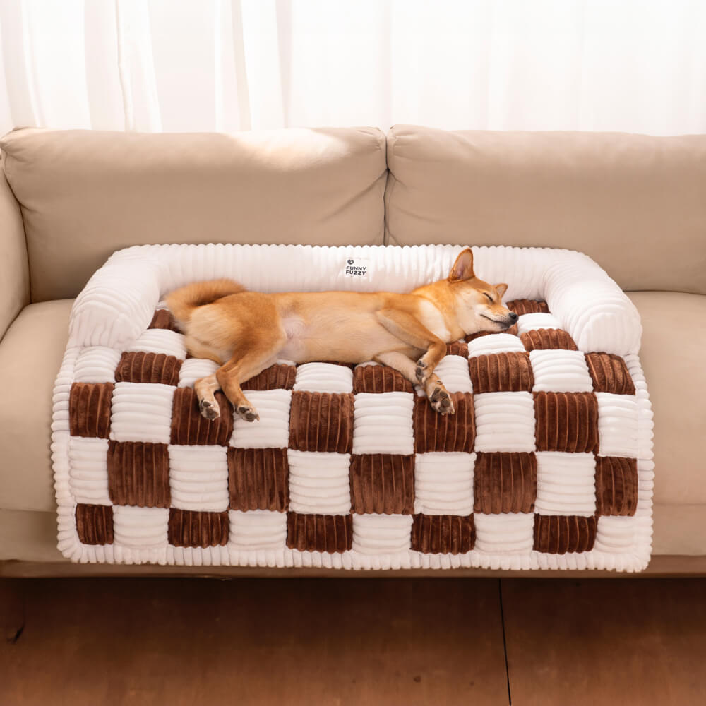 Cream Square Plaid Cozy Dog Mat Furniture Protector Covers