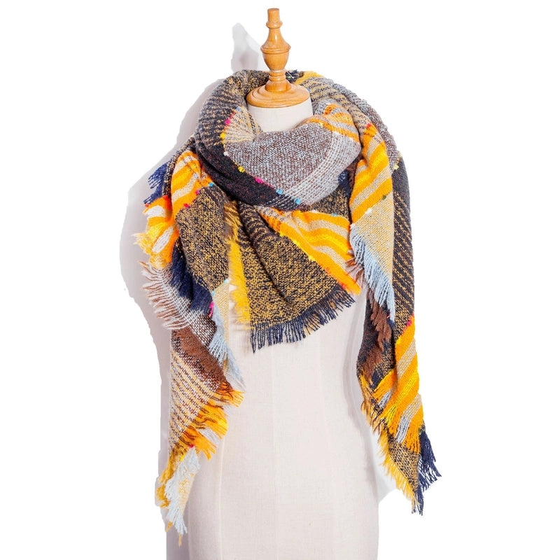 Hot New Autumn And Winter Square Scarf Split Women's Shawl Bristle Triangular Binder Plaid Scarf