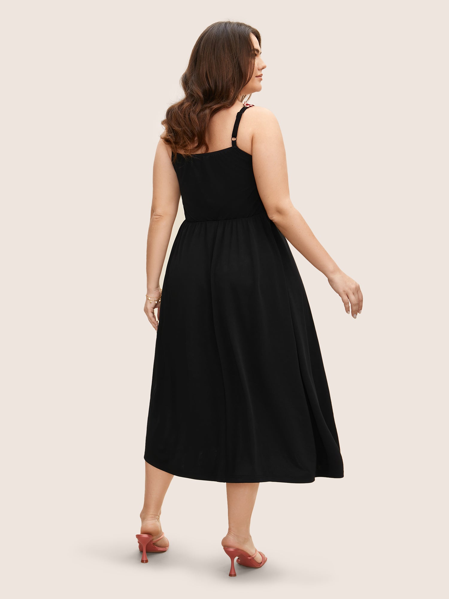 Floral Embroidered Pocket Midi Cami Dress