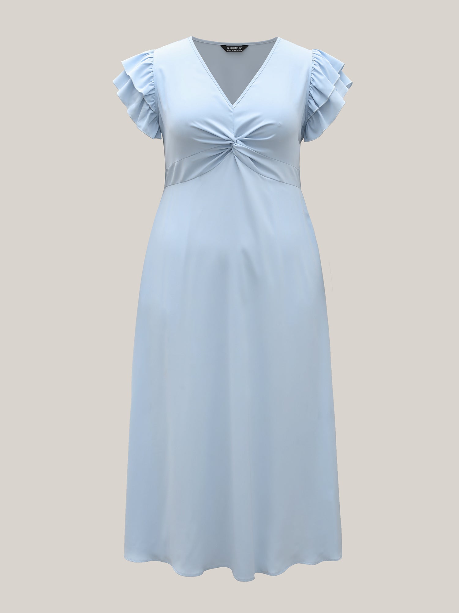 Twist Front Woven A-Line Midi Dress