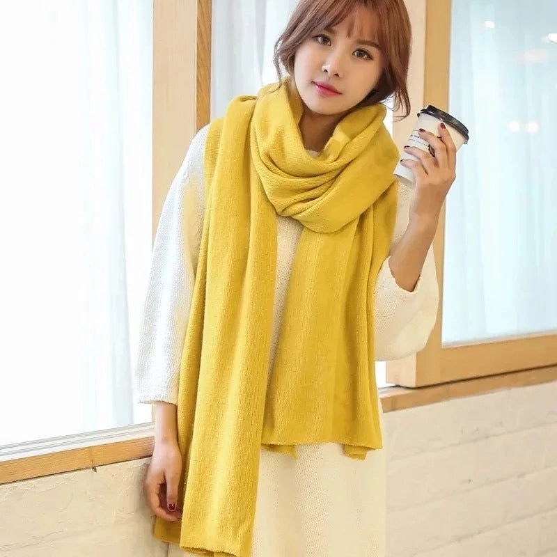 Winter Knitted Wool Scarf Cashmere Solid Color Fashion Shawl Warm Extended Scarf