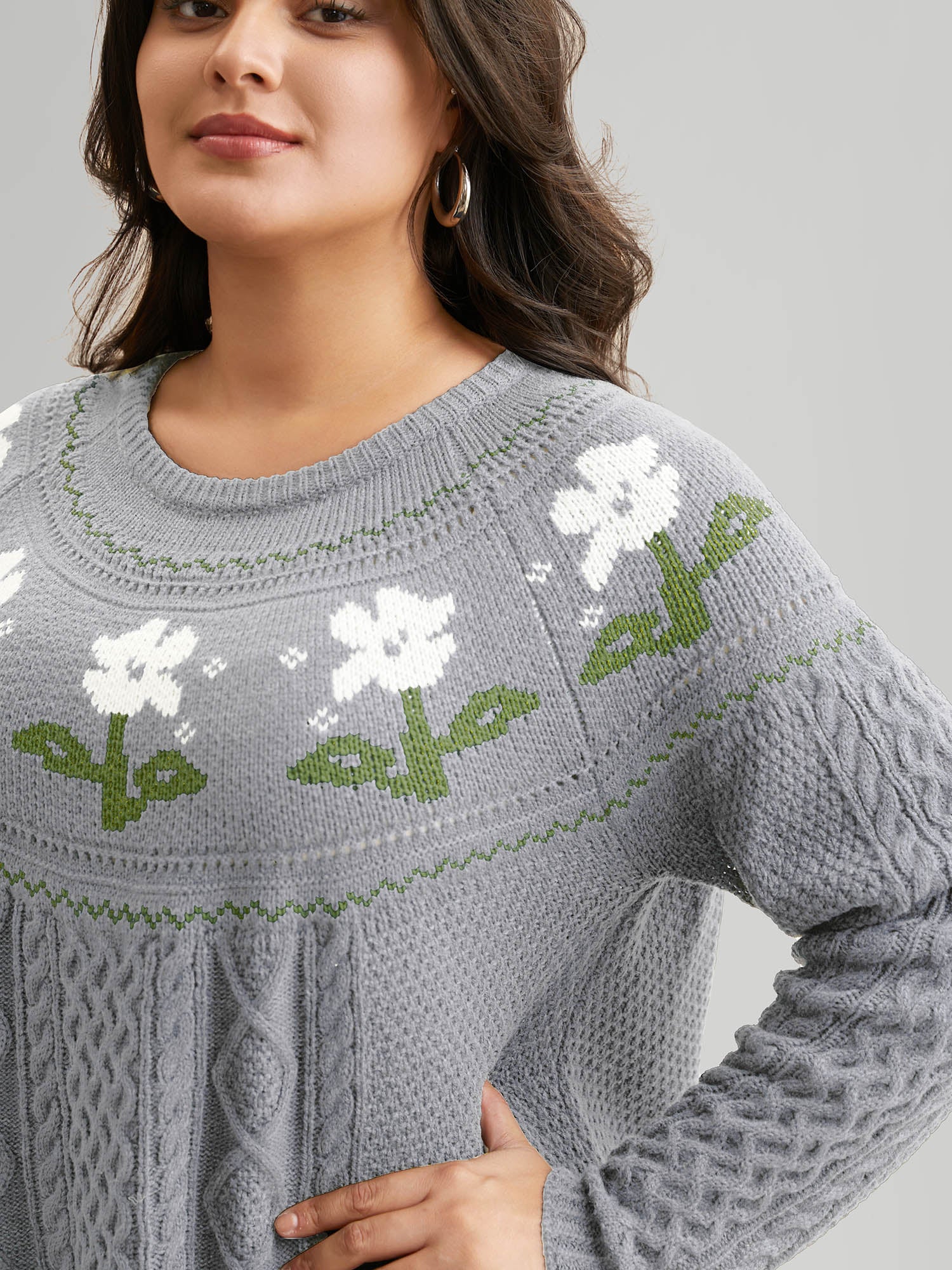 Floral Jacquard Raglan Sleeve Pullover