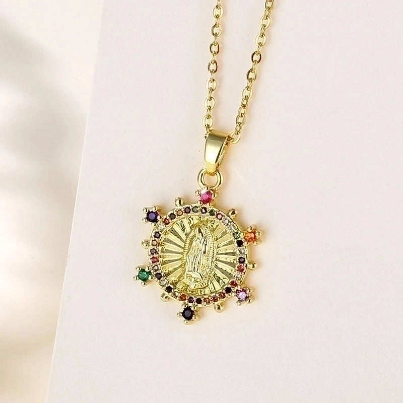Stainless Steel Titanium Steel 18K Gold Plated INS Style Plating Inlay Human Faith Zircon Pendant Necklace