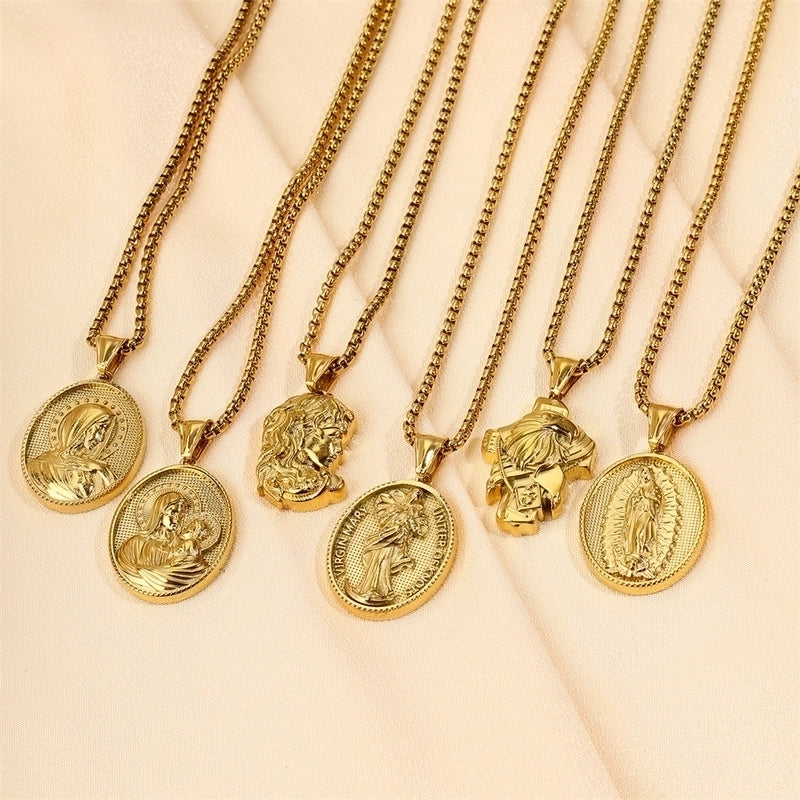 Modern Style Classic Style Portrait Cross Solid Color 304 Stainless Steel 18K Gold Plated Round Pendant Necklace