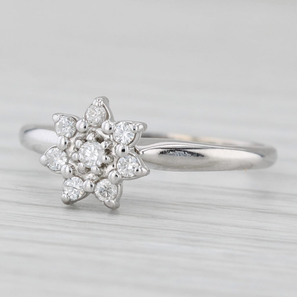0.12ctw Diamond Cluster Flower Engagement Ring 14k White Gold Size 6.5