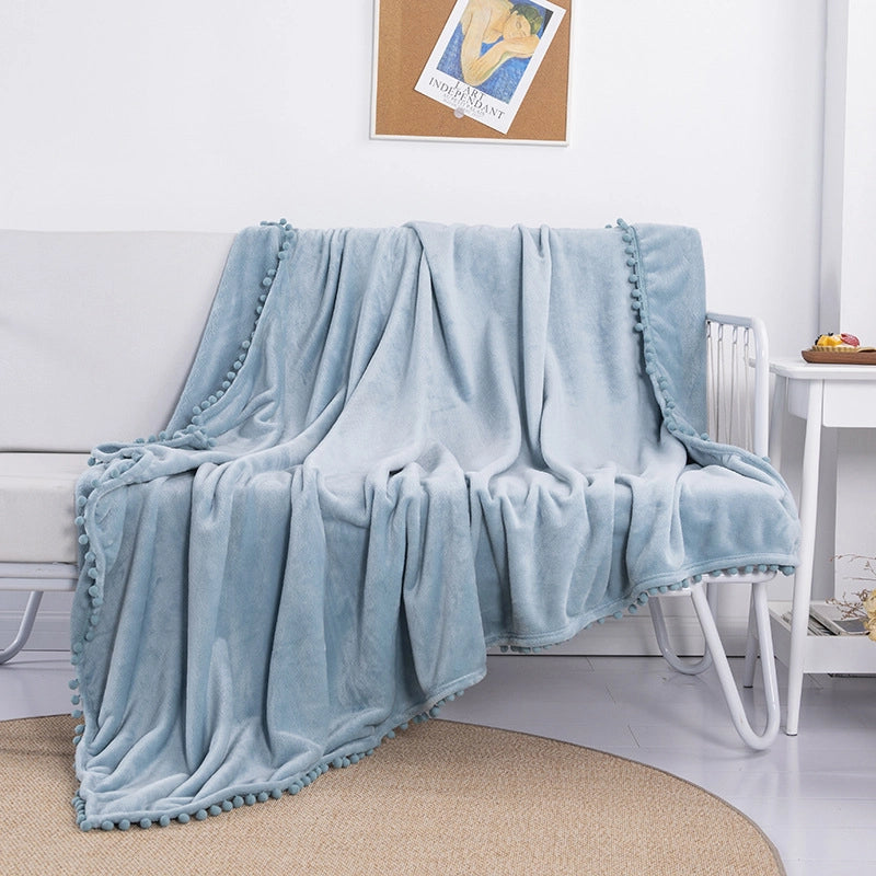 Tassel Ball Solid Color Blanket Sofa Dormitory Blanket Gift Air Conditioning Blanket