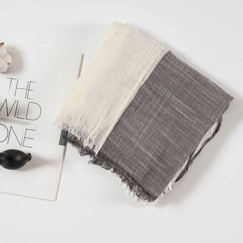 Spring And Autumn Thin Cotton And Linen Scarf Natural Wrinkle Left And Right Color-matching Cotton Scarf