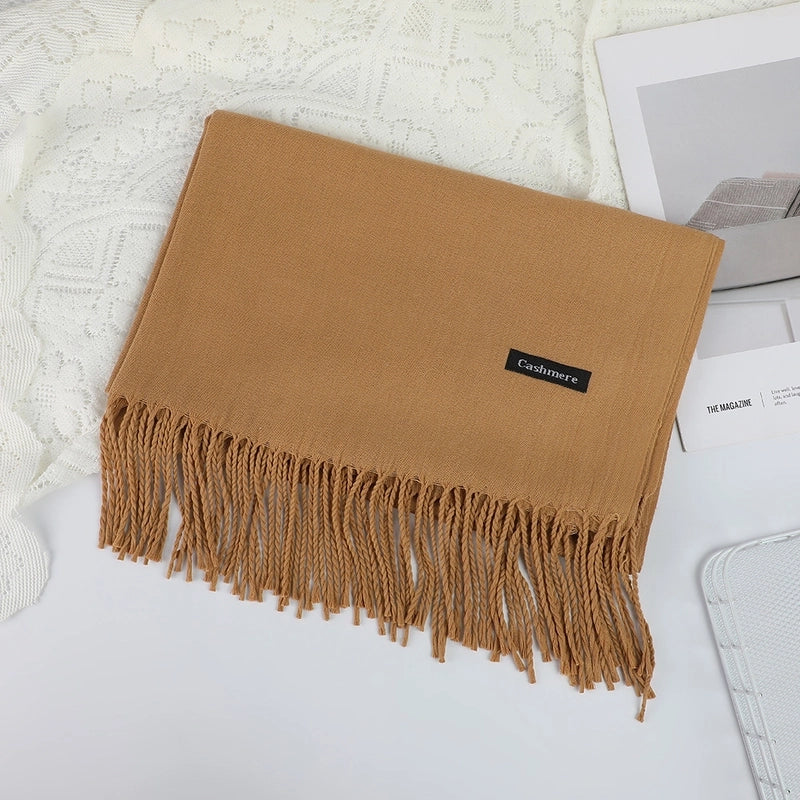 Solid Color Cashmere Tassel Scarf  Autumn And Winter Warm Scarf Simple Style Air Conditioning Shawl