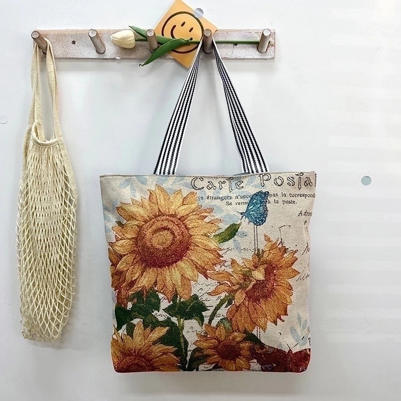 Women's Vintage Style Flower Canvas Shopping Bags