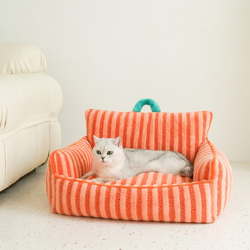 Striped Furry Pet Sofa Cat Soft Bed