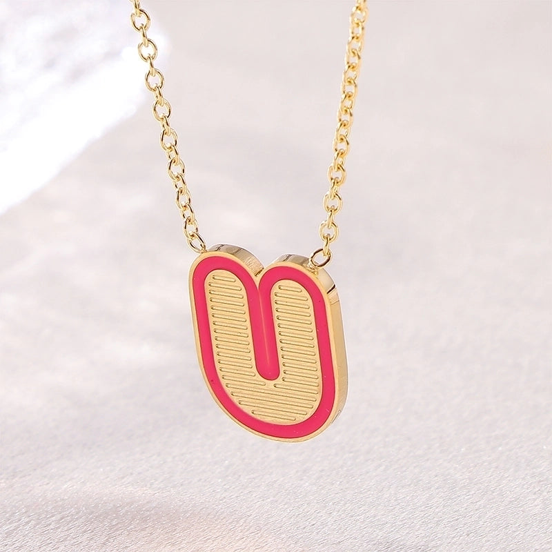 Sweet Minimalist Artistic Letter Stainless Steel Enamel Plating Pendant Necklace