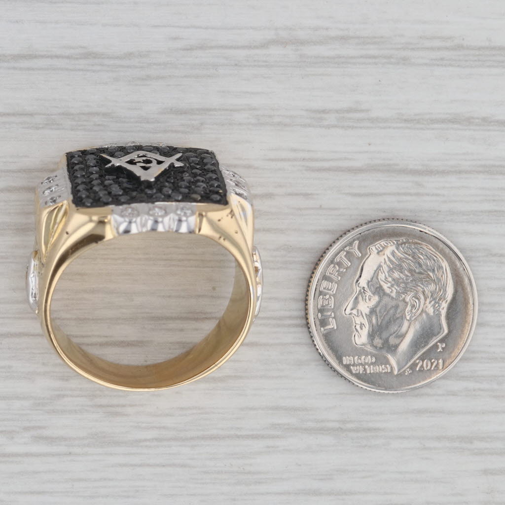 0.62ctw Black White Diamond Masonic Ring 18k Gold Square Compass Blue Lodge