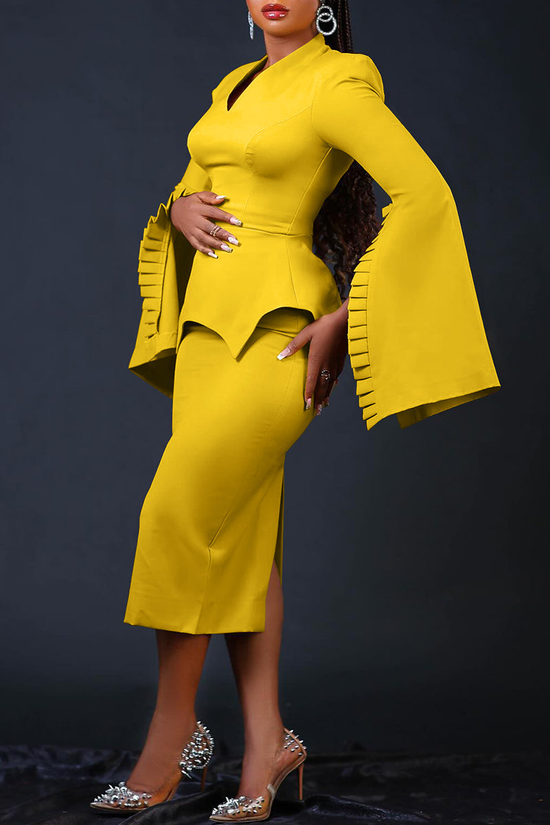 Casual Solid Patchwork V Neck Pencil Skirt Dresses