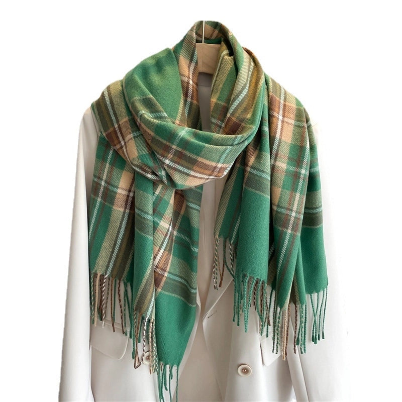 Women's Basic Minimalist Plaid Imitation Cashmere Polyester Scarf