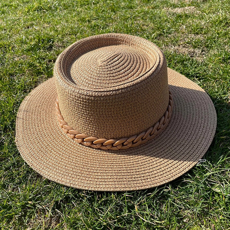 Women's Minimalist Solid Color Chain Flat Eaves Sun Hat