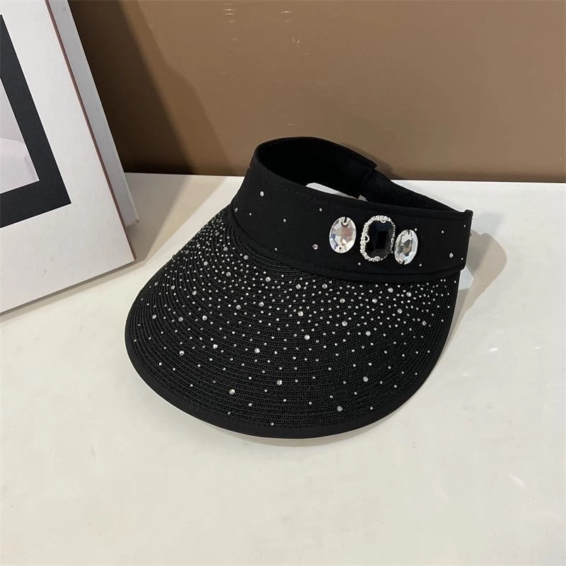 Women's Basic Solid Color Rhinestone Wide Eaves Sun Hat
