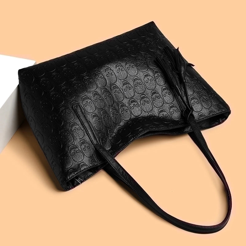 Halloween Women's Pu Leather Skull Classic Style Zipper Tote Bag