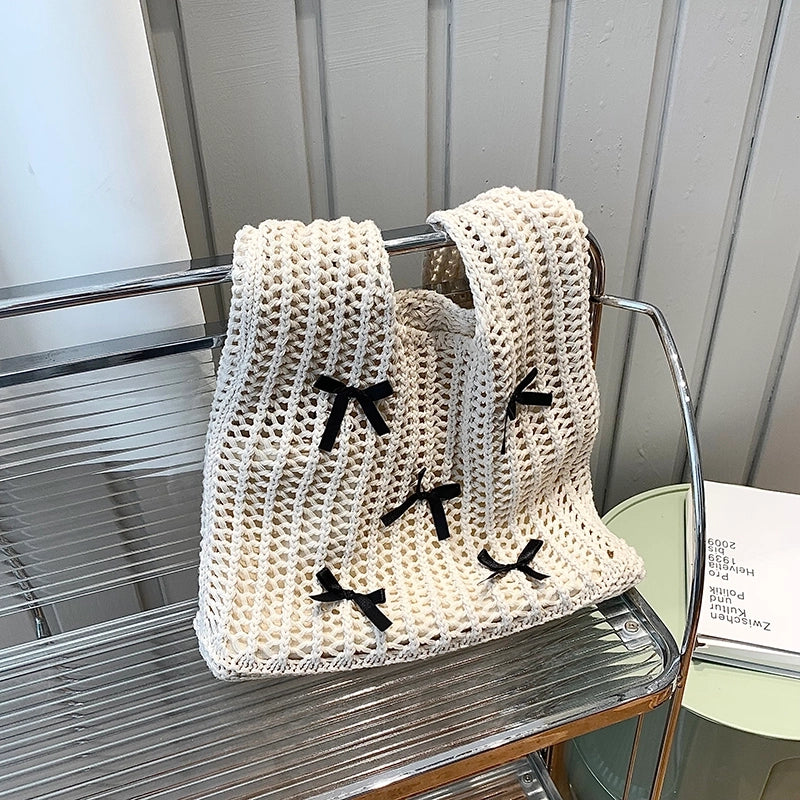 Women's Knit Bow Knot Streetwear Square Open Underarm Bag