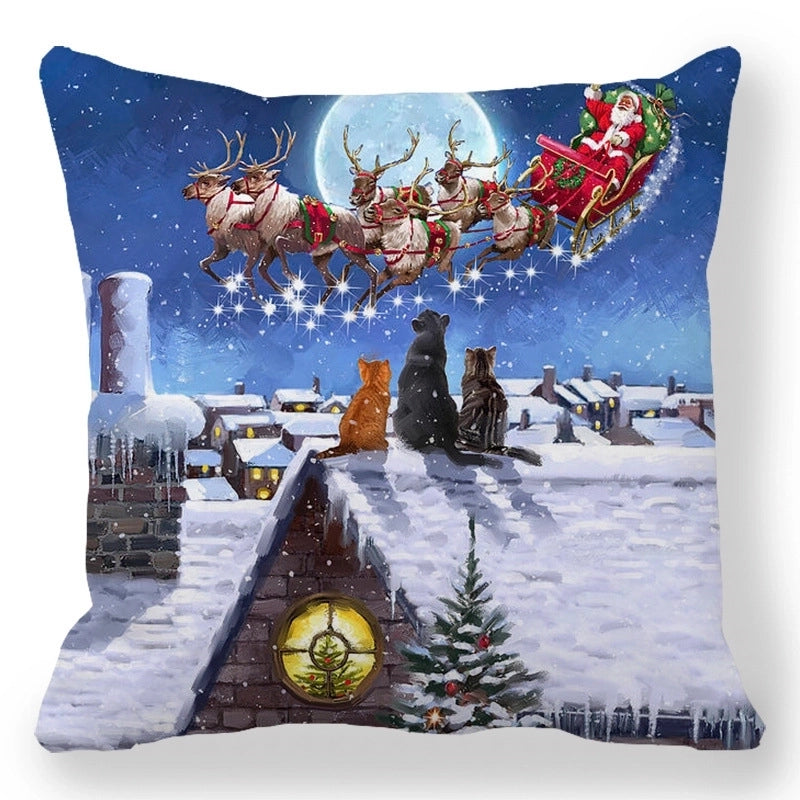 Christmas Pastoral Santa Claus Elk Cotton Pillow Cases Couch & Sofa Decor