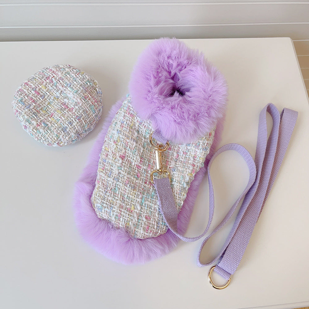 Plaid Dog Cape Harness with Leash&Hat