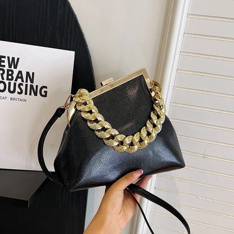 Women's Medium Pu Leather Solid Color Streetwear Square Lock Clasp Crossbody Bag