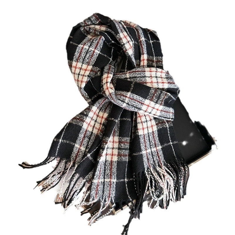 Sweet Fresh Cashmere-like Versatile Lattice Warm Shawl Scarf Unisex Autumn And Winter Fashion Tassel Scarf