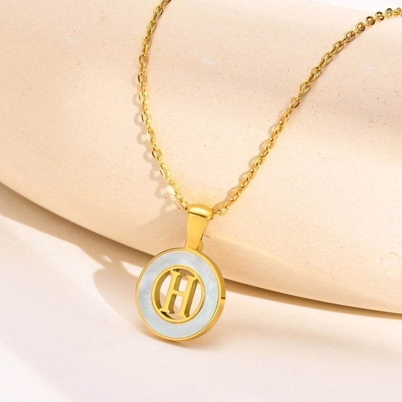 201 Stainless Steel INS Style Minimalist Plating Hollow Out Inlay Letter Shell Necklace Pendant