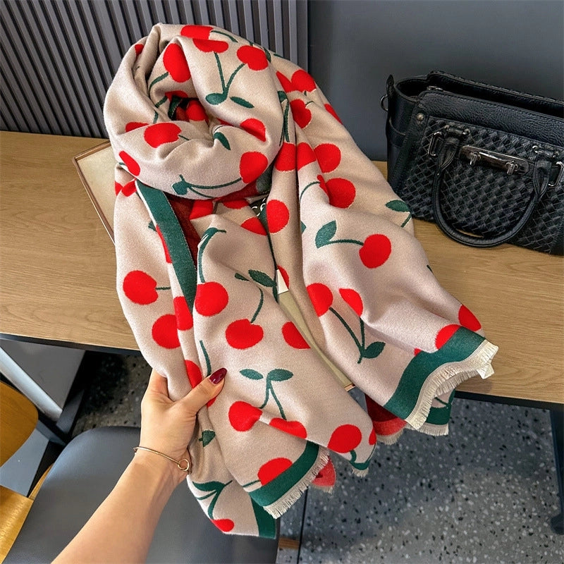 Women's Sweet Cherry Imitation Cashmere Scarf