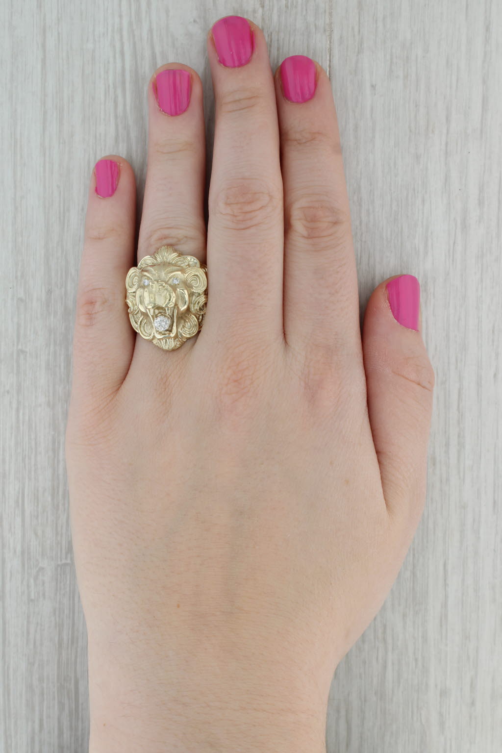 0.29ctw Diamond Roaring Lion Ring 14k Yellow Gold Size 10