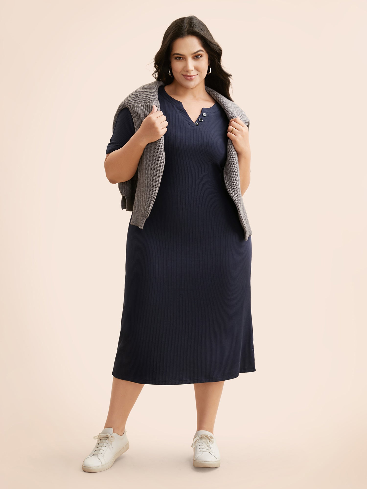 Supersoft Essentials Notched Neck Midi Dress
