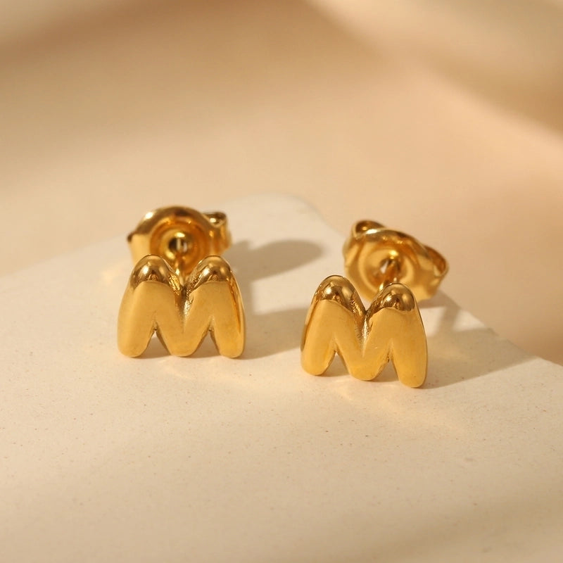 1 Pair Basic Minimalist Letter Solid Color 304 Stainless Steel 14K Gold Plated Ear Studs