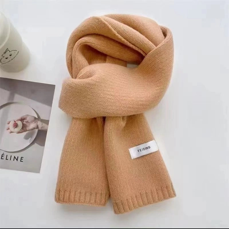 Internet Celebrity Solid Color Wool Knitted Scarf Women's Autumn And Winter New Student Couple Warm Small Scarf