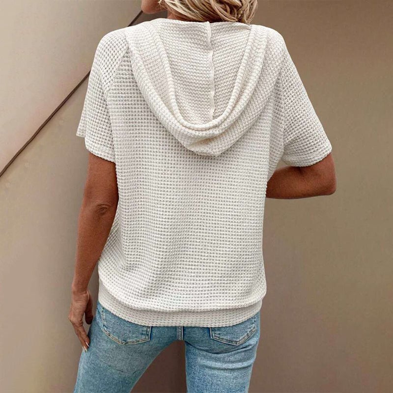 🍃Women's Solid Drawstring Hooded Short-Sleeve Tops