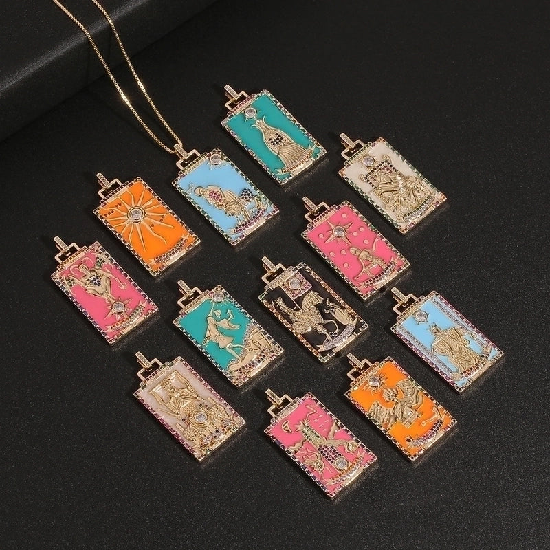 Fashion New Oil Drop Tarot Pendant Copper Zircon Necklace
