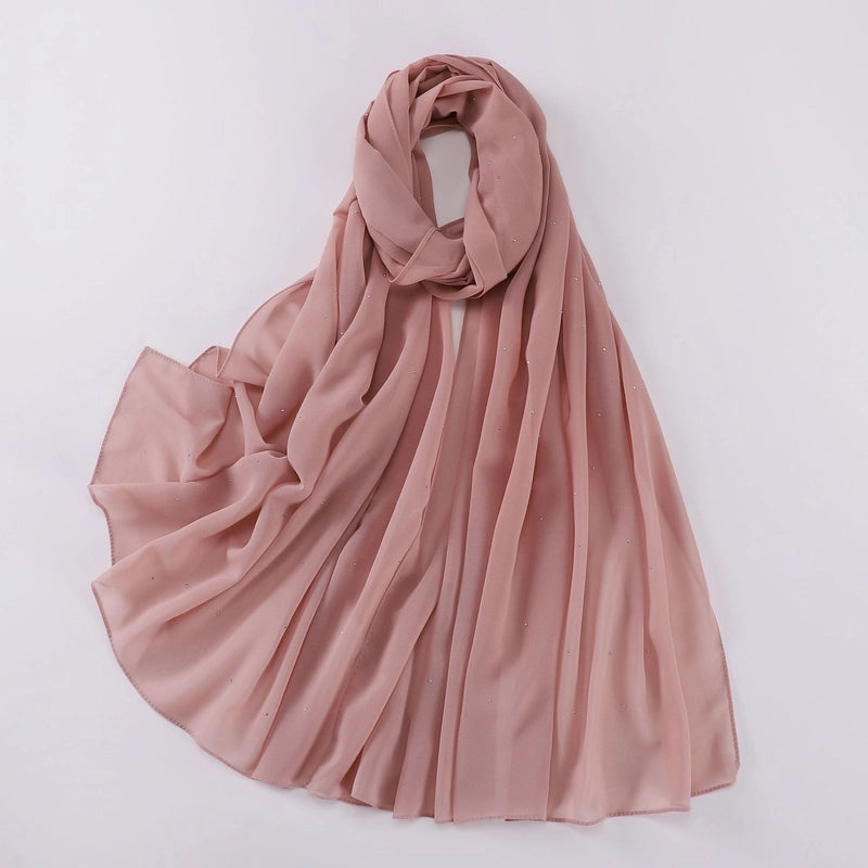 New Pearl Chiffon Long Scarf Gypsophila Hot Drilling Scarf Hui Scarf Middle East Turban Muslim Hijab