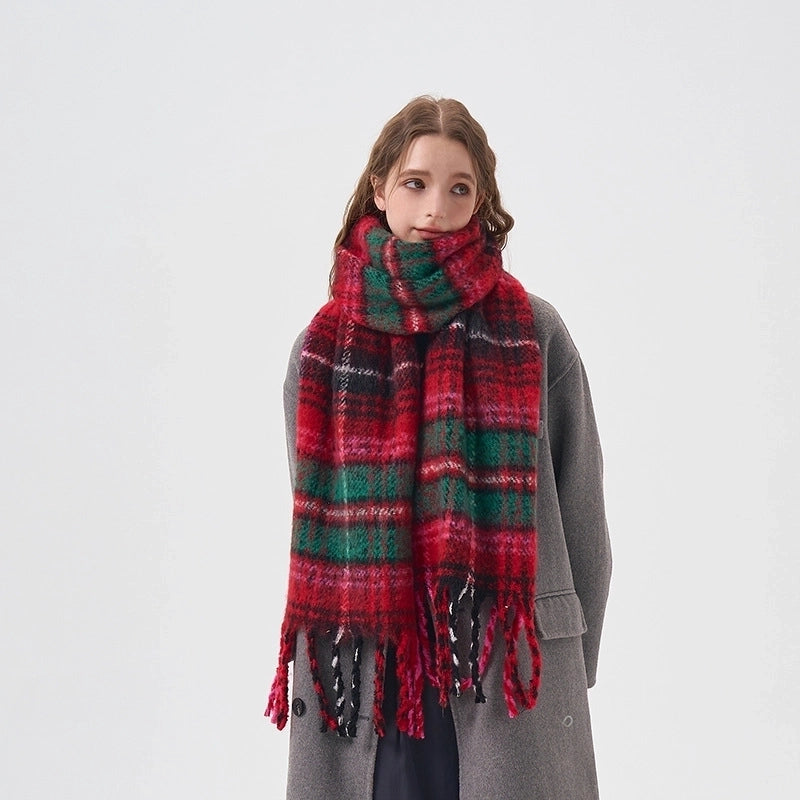 Women's Sweet Plaid Imitation Cashmere Polyester Tassel Scarf