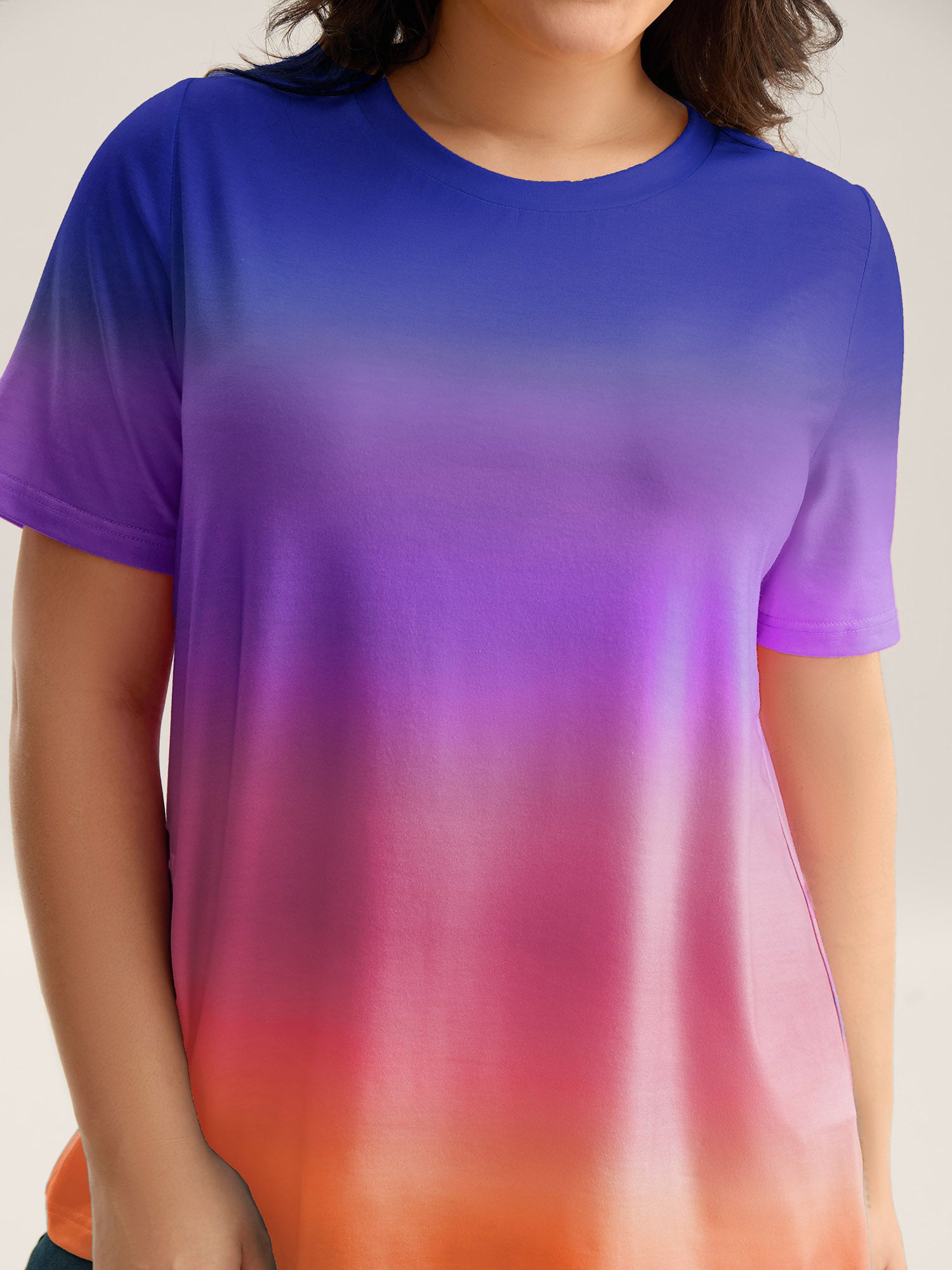 Ombre Gradient Crew Neck Curvy T-Shirt