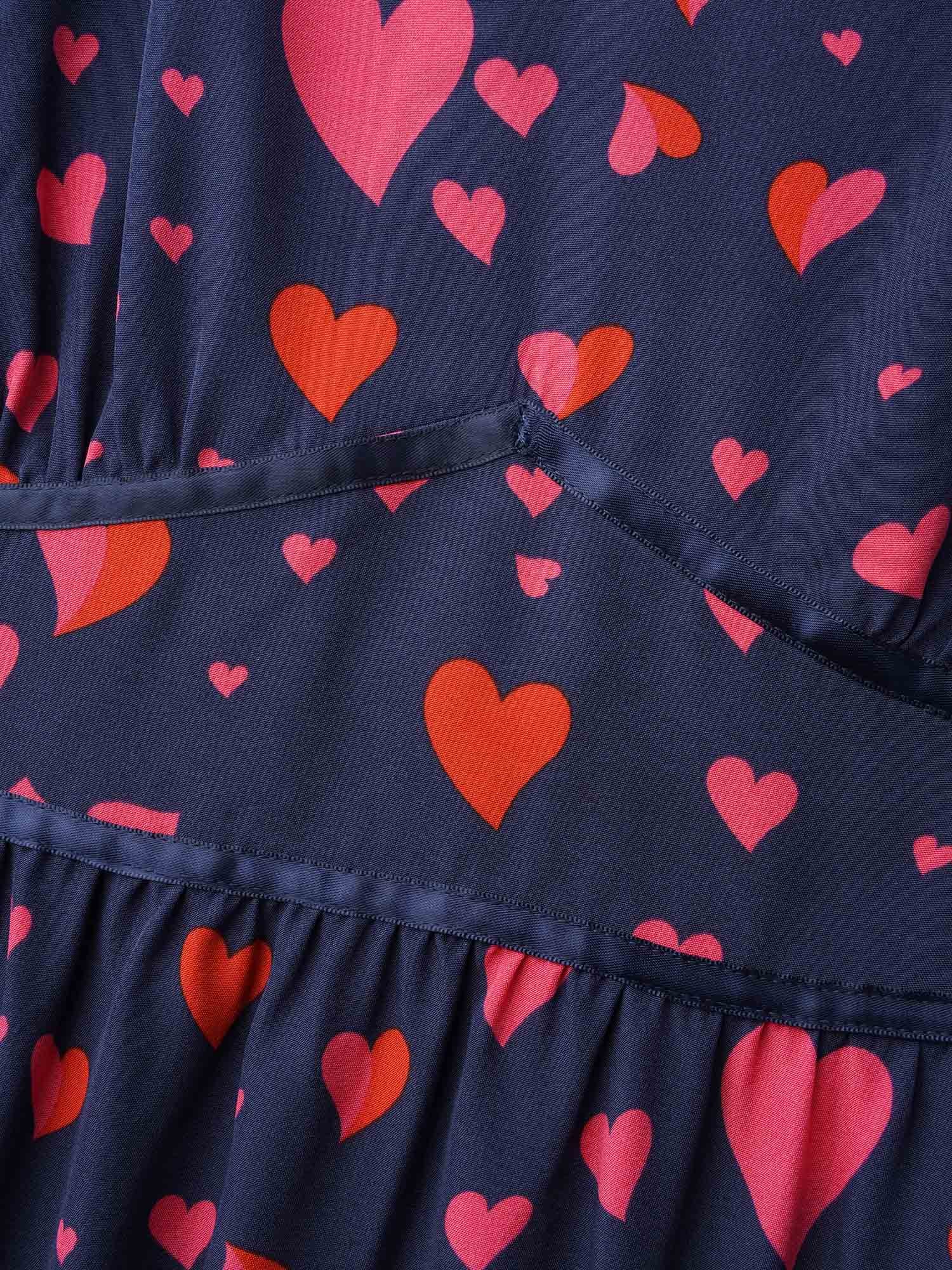 Hearts Print Contrast Webbing Pocket Dress