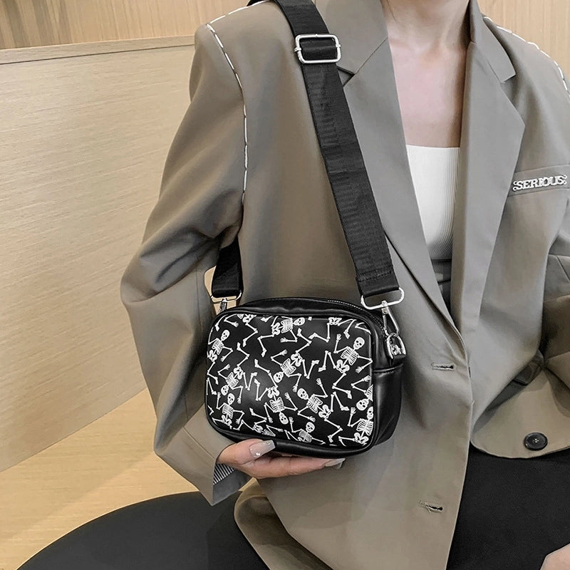 Halloween Women's Small Pu Leather Spider Web Skull Streetwear Zipper Crossbody Bag