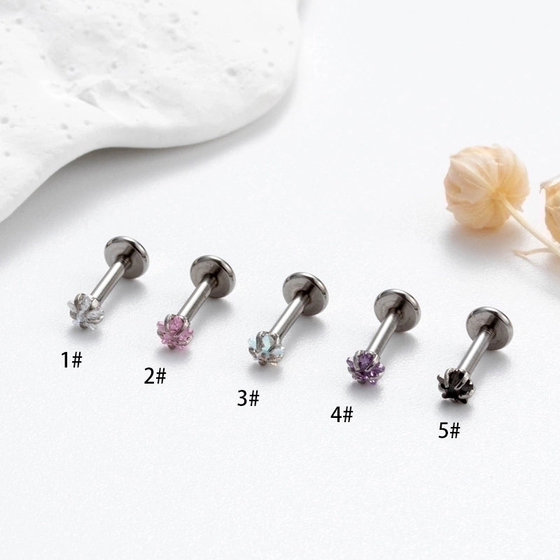 1 Piece Ear Cartilage Rings & Studs Korean Style Pentagram Flower 316L Stainless Steel  Plating Inlay Zircon