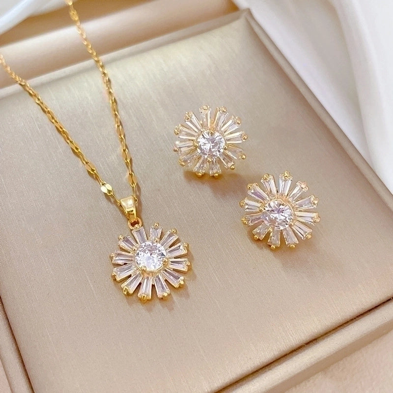 Copper Minimalist Plating Inlay Rhombus Bow Knot Zircon Jewelry Set