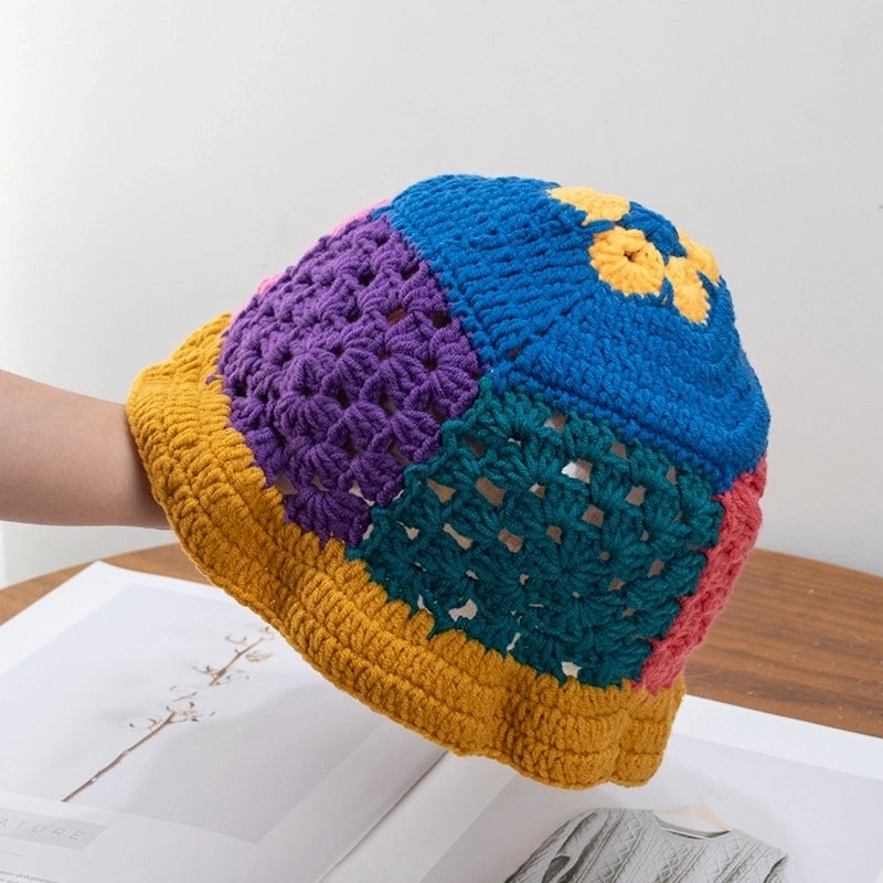Women's Fashion Color Block Flat Eaves Wool Cap
