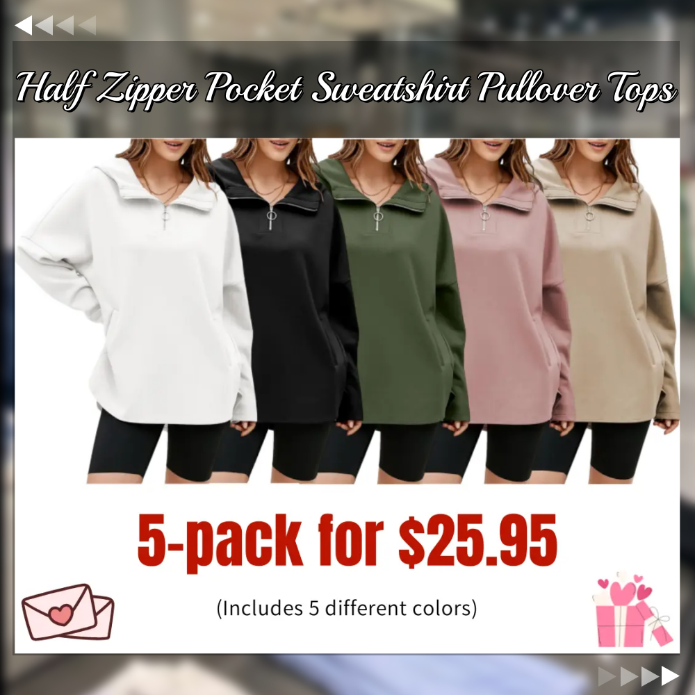 FINAL SALE⚡5 Packs for $25.95⚡- Women's Oversized Hoodies Casual Long Sleeve Half Zipper Pocket Sweatshirt Pullover Tops