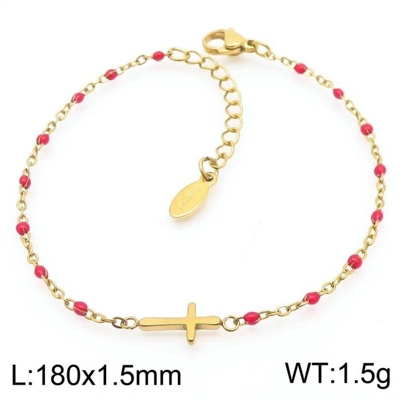 Minimalist Classic Style Cross Titanium Steel 18K Gold Plated Bracelets In Bulk