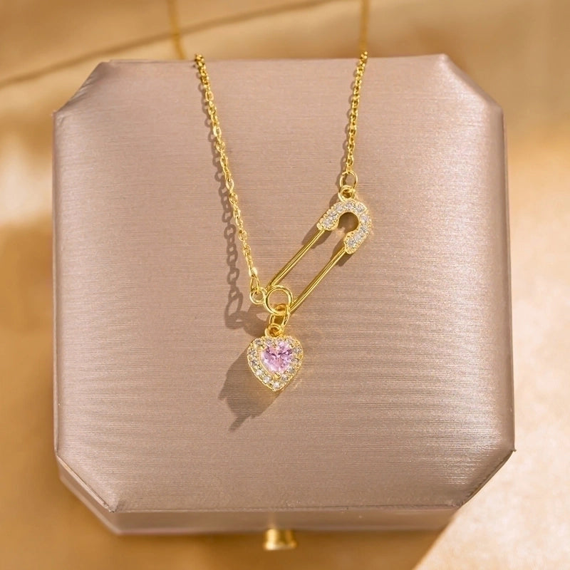 Elegant Lady Streetwear Geometric Flower Butterfly 304 Stainless Steel Acrylic Zircon 18K Gold Plated Inlay Pendant Necklace