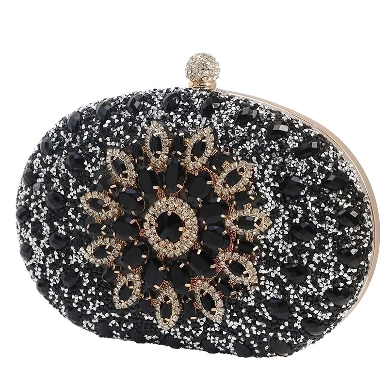 Women's All Seasons Rhinestone Flower Classic Style Oval Open Evening Bag