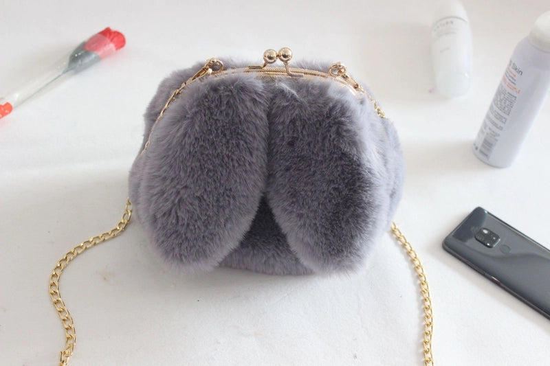 Women's Plush Rabbit Solid Color Cute Round Lock Clasp Handbag Crossbody Bag