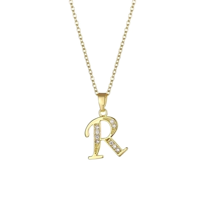 Stainless Steel Titanium Steel 18K Gold Plated Fashion Plating Inlay Letter Zircon Pendant Necklace