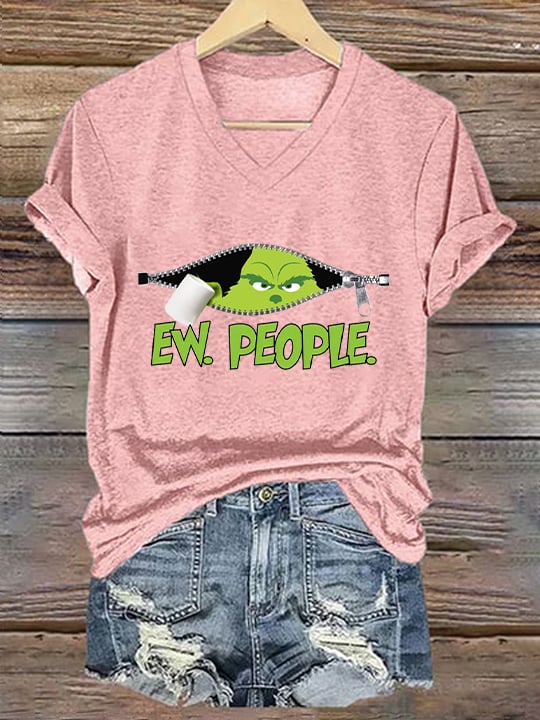 Women's Ew People Christmas Print T-Shirt